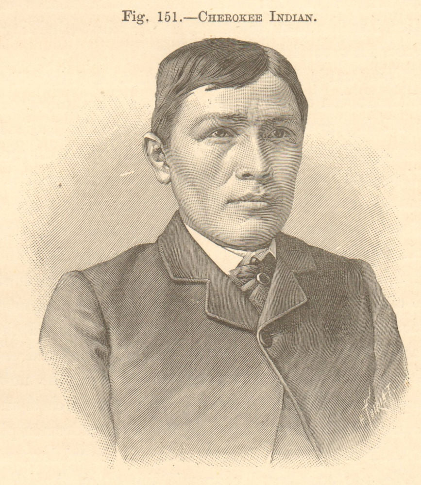 Cherokee Indian wearing a suit. Native American Indian. SMALL 1885 old print